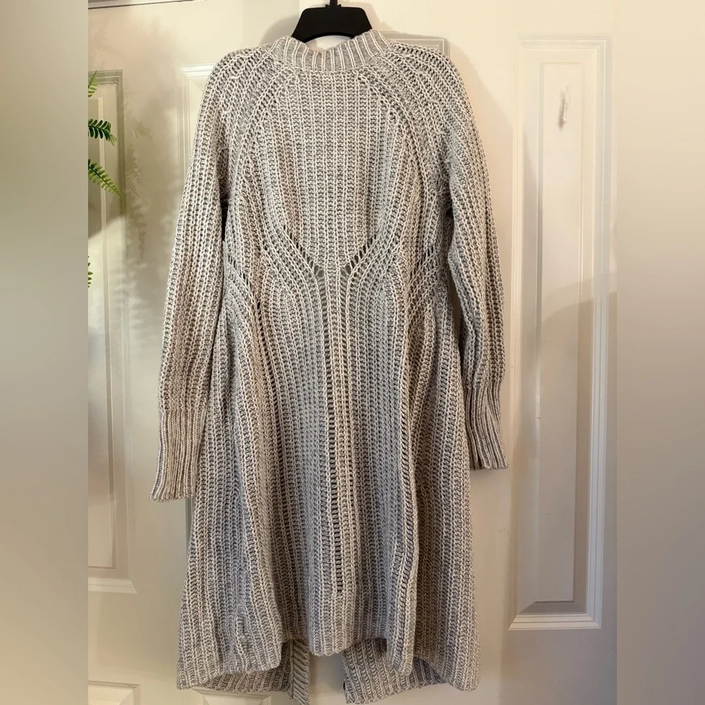 Anthro Moth Grey Open Front Chunky Knit Long Cardigan Cotton/Cashmere Blend SzS - Picture 11 of 15